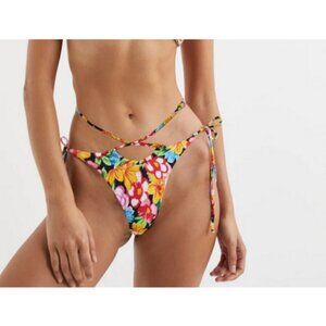💕FOR LOVE AND LEMONS💕 Tiana String Bikini Bottom ~ Black Floral Print S NWT